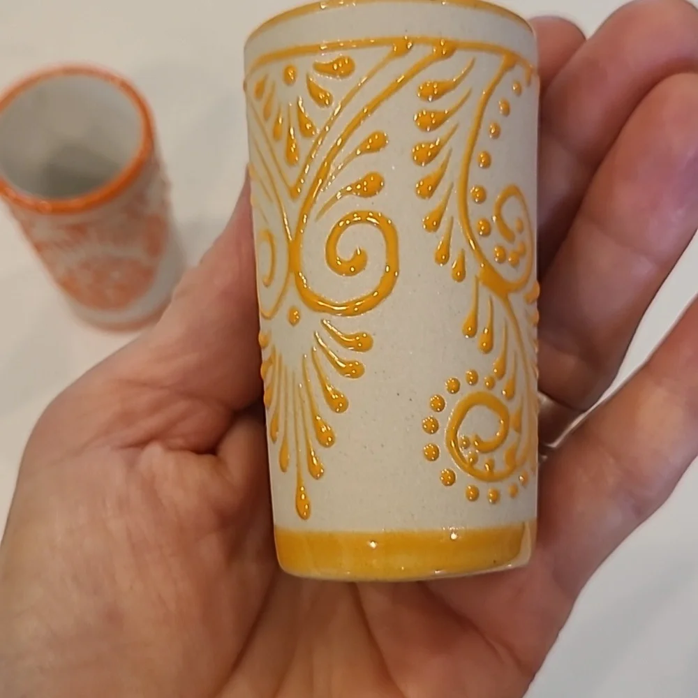 Handcrafted Talavera Ceramic Vases/ Shot Glasses - Orange and Yellow Accents